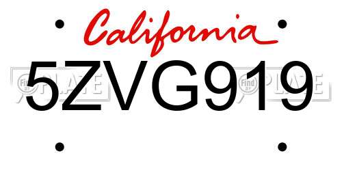 5ZVG919 California License Plate