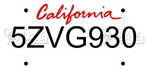 5ZVG930 California License Plate