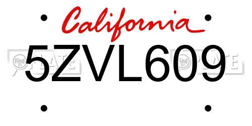 5ZVL609 California License Plate