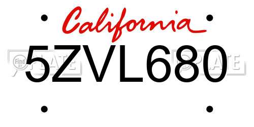 5ZVL680 California License Plate