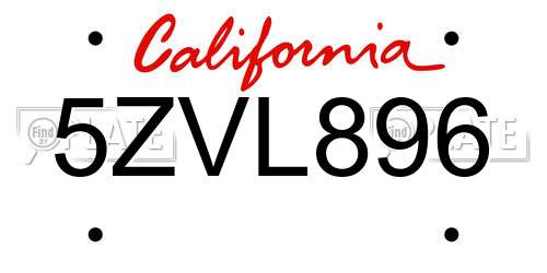 5ZVL896 California License Plate