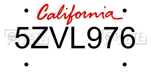 5ZVL976 California License Plate