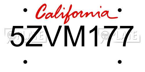 5ZVM177 California License Plate