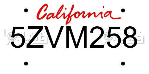 5ZVM258 California License Plate