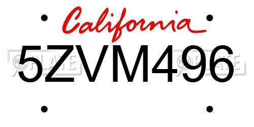 5ZVM496 California License Plate