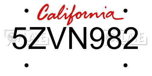 5ZVN982 California License Plate