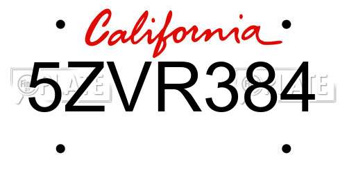 5ZVR384 California License Plate