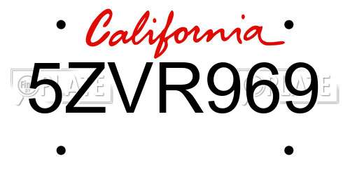 5ZVR969 California License Plate