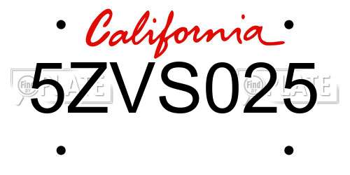 5ZVS025 California License Plate