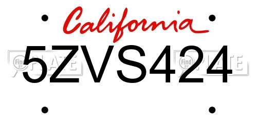 5ZVS424 California License Plate