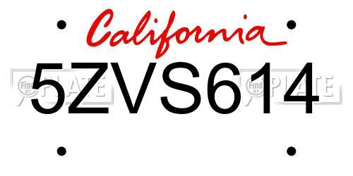5ZVS614 California License Plate