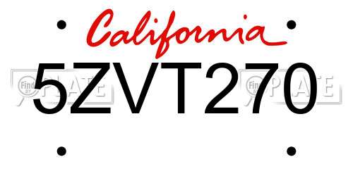 5ZVT270 California License Plate