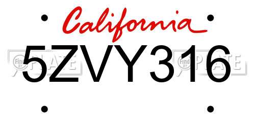 5ZVY316 California License Plate