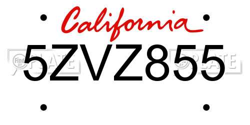 5ZVZ855 California License Plate