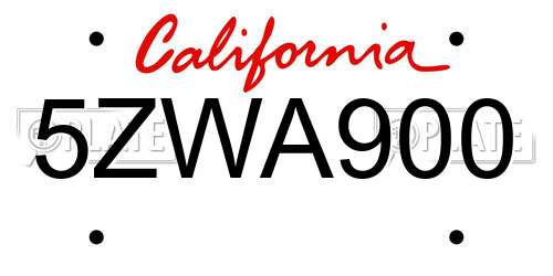 5ZWA900 California License Plate
