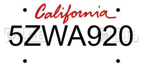 5ZWA920 California License Plate
