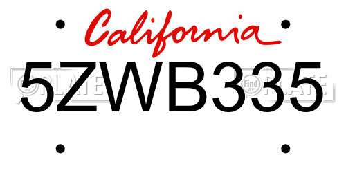 5ZWB335 California License Plate