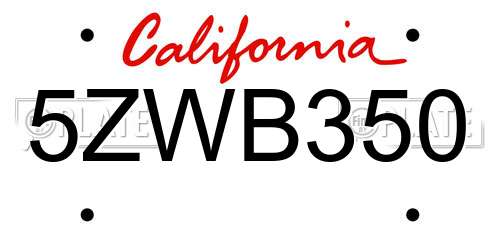 5ZWB350 California License Plate