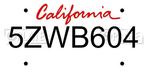 5ZWB604 California License Plate