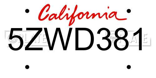 5ZWD381 California License Plate