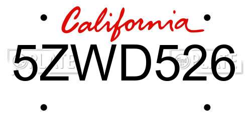 5ZWD526 California License Plate