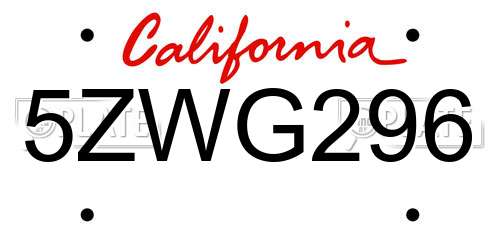 5ZWG296 California License Plate