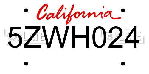 5ZWH024 California License Plate