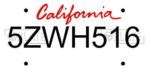 5ZWH516 California License Plate