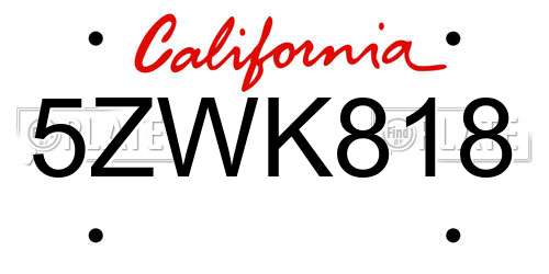 5ZWK818 California License Plate