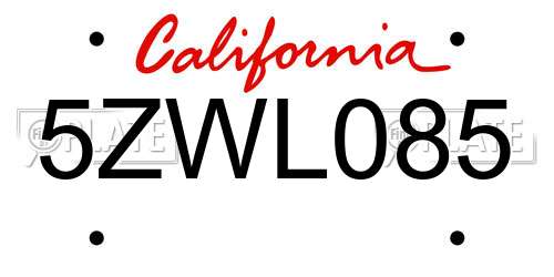 5ZWL085 California License Plate