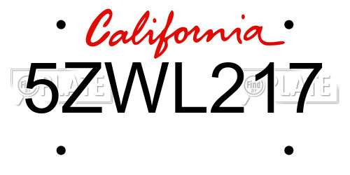 5ZWL217 California License Plate