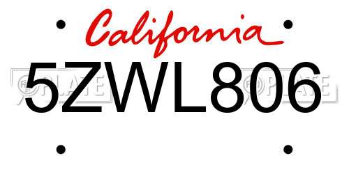 5ZWL806 California License Plate