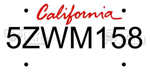 5ZWM158 California License Plate