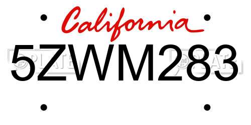 5ZWM283 California License Plate