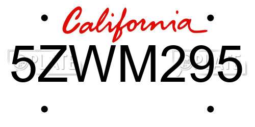 5ZWM295 California License Plate