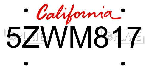 5ZWM817 California License Plate