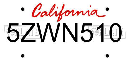 5ZWN510 California License Plate