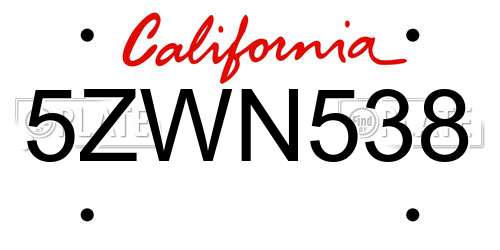 5ZWN538 California License Plate