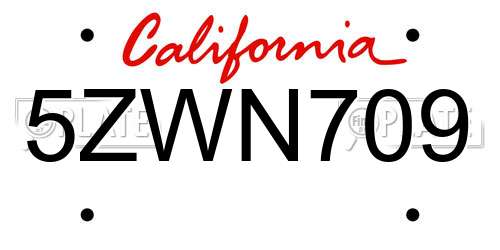 5ZWN709 California License Plate