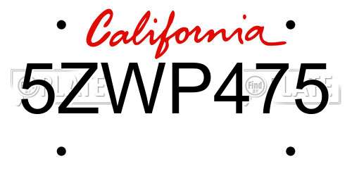 5ZWP475 California License Plate