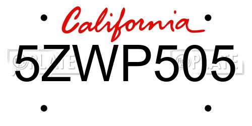 5ZWP505 California License Plate