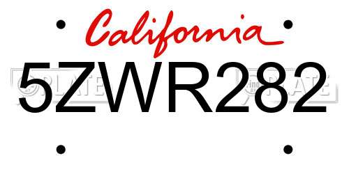 5ZWR282 California License Plate