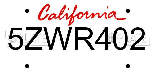 5ZWR402 California License Plate