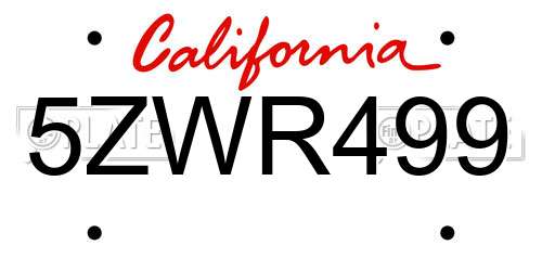 5ZWR499 California License Plate