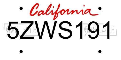 5ZWS191 California License Plate