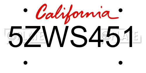 5ZWS451 California License Plate
