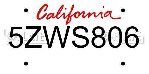 5ZWS806 California License Plate