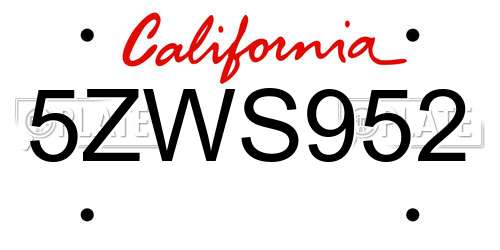 5ZWS952 California License Plate