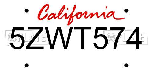 5ZWT574 California License Plate