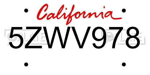5ZWV978 California License Plate